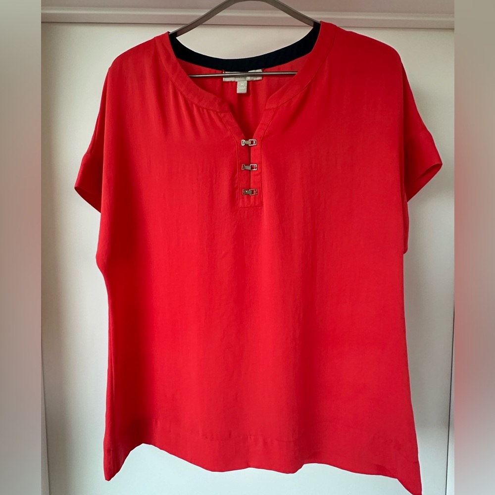 Banana Republic Orange-Red Blouse with Buckle Accents